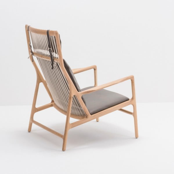 Krēsls ar masīvkoka konstrukciju un pelēkas bifeļu ādas sēdekli Gazzda Dedo-image-2