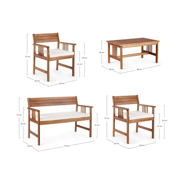 Tumša dabīga toņa akācijas masīvkoka dārza atpūtas komplekts 4 personām Noemi – Bizzotto-image-3