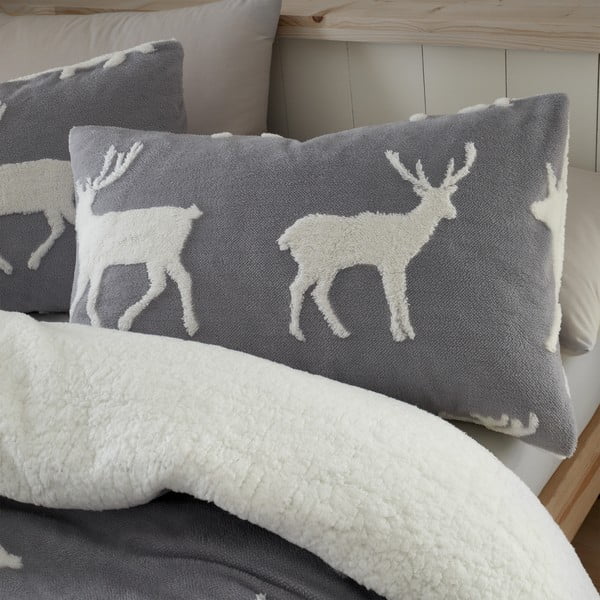 Balti pelēka gultas veļa 200x200 cm Stag Sherpa – Catherine Lansfield-image-2