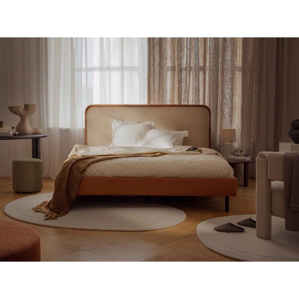 Oranža polsterēta divvietīga gulta ar redelēm 180x200 cm Aveline – Micadoni -image-1