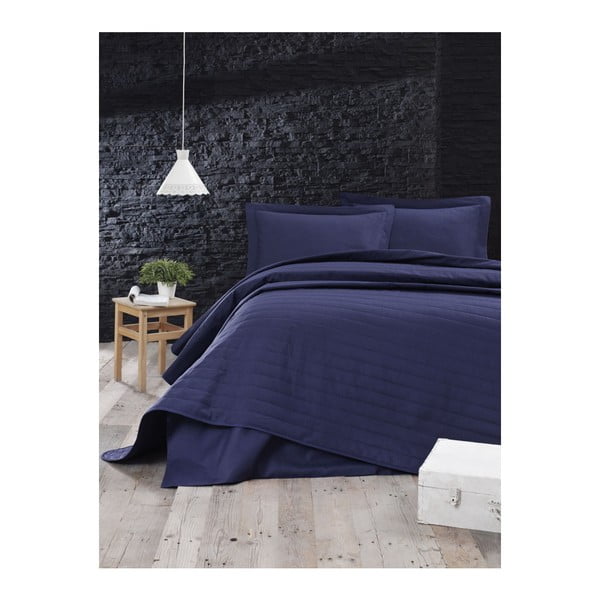 Zils stepēts gultas pārklājs divguļamai gultai 220x240 cm Monart – Mijolnir