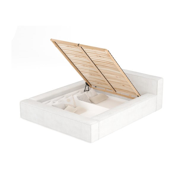 Krēmkrāsas polsterēta divvietīga gulta ar veļas kasti un redelēm 180x200 cm Voliera – Maison de Rêve-image-2