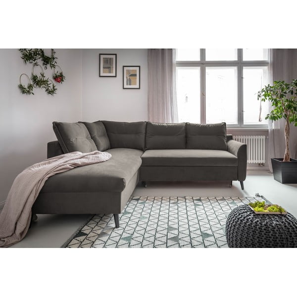 Tumši pelēks samta izlaižams stūra dīvāns Miuform Stylish Stan L, kreisais stūris-image-1