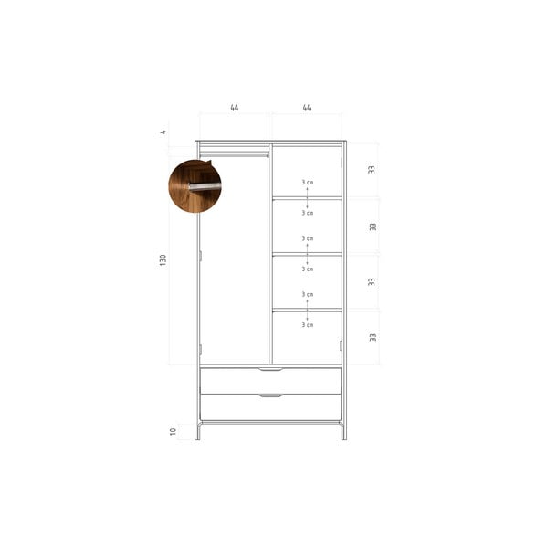 Dabīga toņa ozola masīvkoka drēbju skapis 90x188 cm Twig – The Beds-image-4