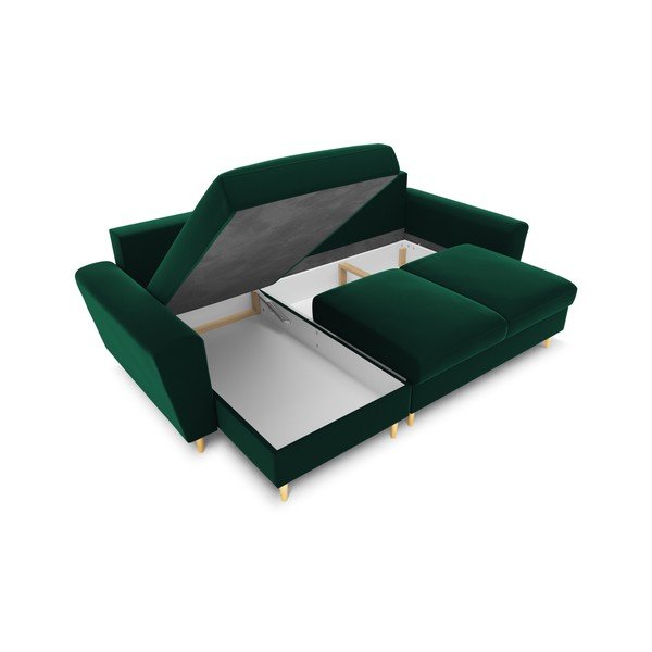 Zaļš samta salokāms stūra dīvāns ar uzglabāšanas vietu Kyoto – Cosmopolitan Design-image-2