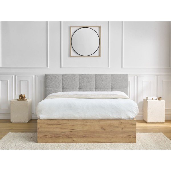 Pelēka polsterēta polsterēta/no skaidu plāksnēm divvietīga gulta ar veļas kasti ar redelēm 180x200 cm Kumo – Bobochic Paris-image-3