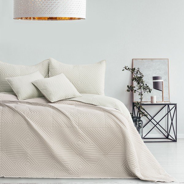 Krēmkrāsas mikrošķiedras stepēts gultas pārklājs 220x240 cm Softa – Restilo-image-2