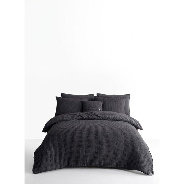Antracīta pelēka vienguļamā gultas veļa no ranforce kokvilnas 140x200 cm Waffle Striped – Mila Home Luxury