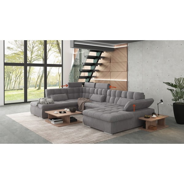 Pelēks salokāms stūra dīvāns ar uzglabāšanas vietu (ar kreiso stūri/U veida) Merkur – Ropez-image-1