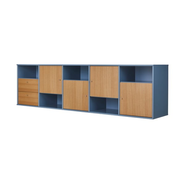 Zila/dabīga toņa zema piekarināma kumode ar ozolkoka imitāciju 220x61 cm Mistral – Hammel Furniture-image-2
