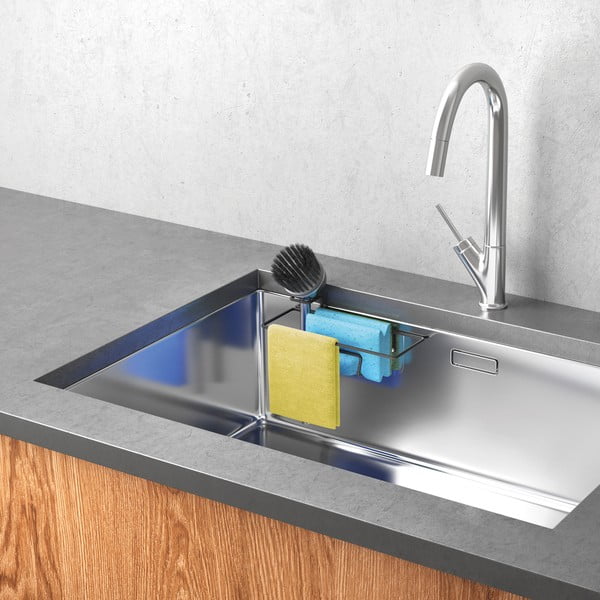 Matēti melns metāla tīrīšanas piederumu organizators pie izlietnes ar uzstādīšanu bez urbšanas Lava – Metaltex-image-1