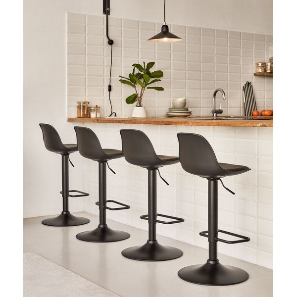 Matēti melns mākslīgās ādas bāra krēsls ar regulējamu augstumu (sēdekļa augstums 60 cm) Orlando-T – Kave Home-image-2