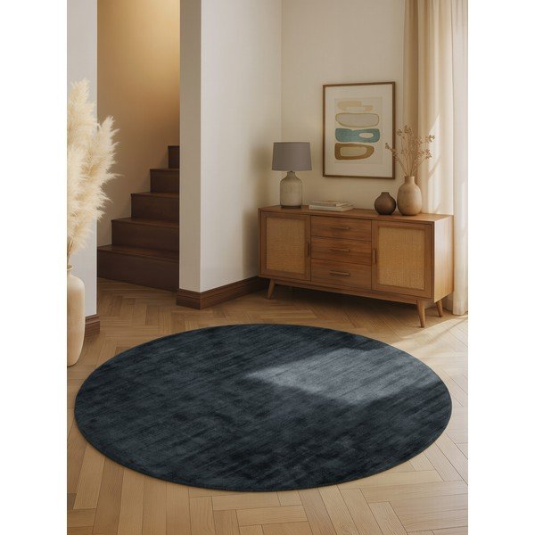 Melns ar rokām darināts viskozes apaļš paklājs ø 120 cm Noemi – Vikosa-image-1