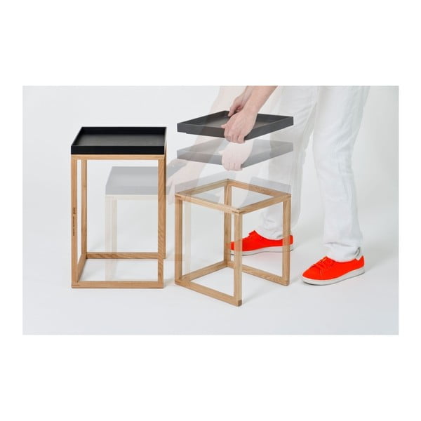 2 ozolkoka sānu galdiņu komplekts ar melnu virsmu Wireworks Oak-image-4