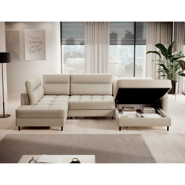 Bēšs samta salokāms/ar uzglabāšanas vietu stūra dīvāns (ar kreiso stūri/U veida) Berrto – ELTAP-image-3