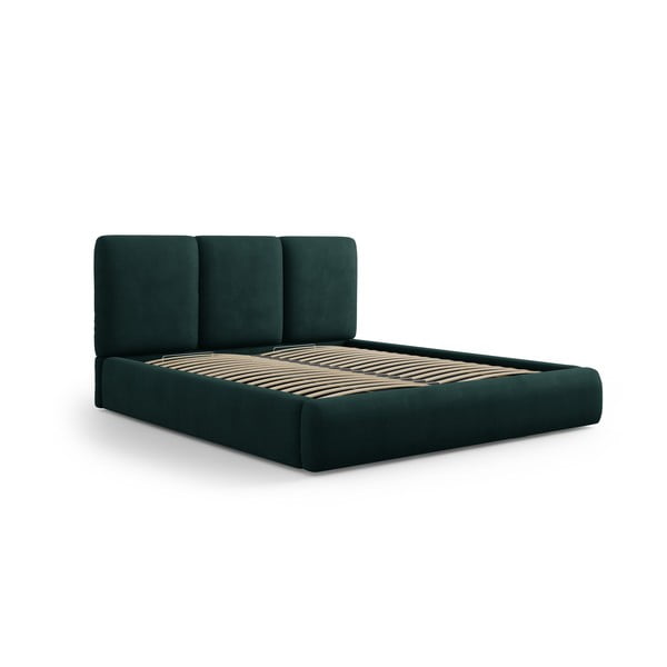 Tumši zaļa polsterēta divvietīga gulta ar veļas kasti un redelēm 200x200 cm Brody – Mazzini Beds