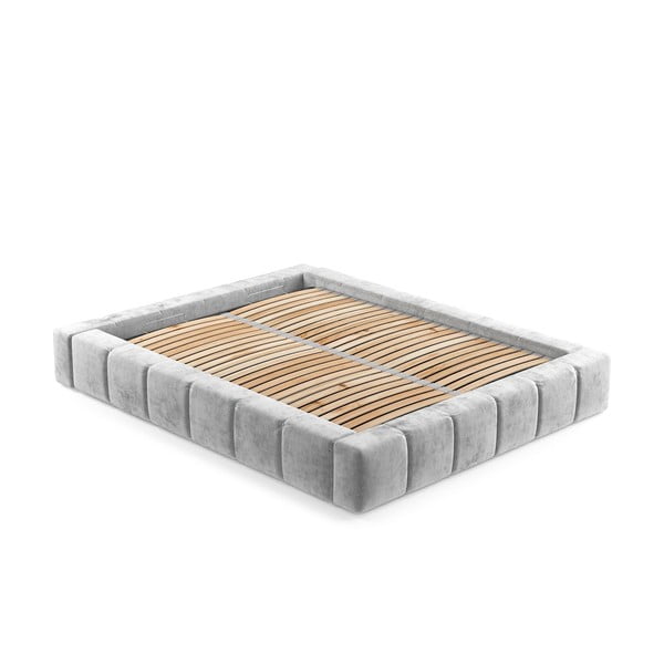 Gaiši pelēka polsterēta divvietīga gulta ar veļas kasti un redelēm 160x200 cm Aruba L – Maison de Rêve-image-3