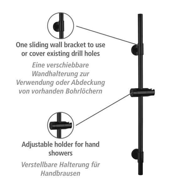 Melns nerūsējošā tērauda sienas dušas stienis 66 cm Basic – Wenko-image-3