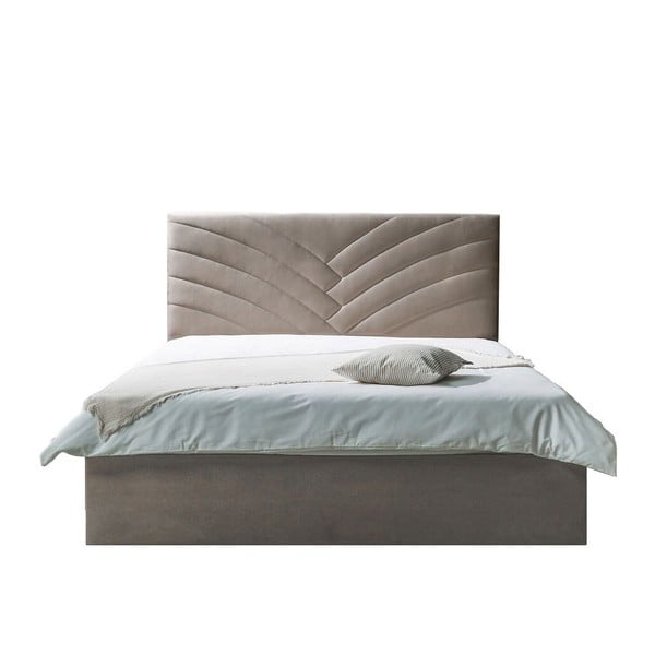 Smilškrāsas mīksta divguļamā gulta ar glabāšanas vietu un režģi 160x200 cm Palmyre – Bobochic Paris