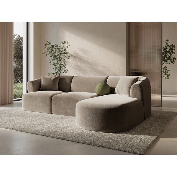 Gaiši brūns samta stūra dīvāns (ar labo stūri/ar zvilni) Campi – Cosmopolitan Design-image-1