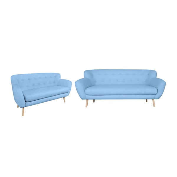 Trīsvietīga un divvietīga gaiši zila dīvāna komplekts Kooko Home Pop
