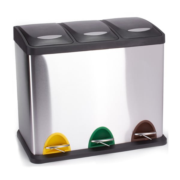 Matētas sudraba krāsas atkritumu šķirošanas tērauda atkritumu tvertne ar pedāli 3x8 l   Tri Selectif – MSV