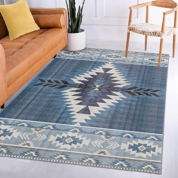 Zils mazgājams paklājs 80x150 cm Ethnic Geo – Mila Home-image-3