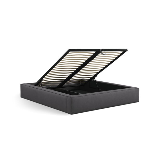 Tumši pelēka polsterēta divvietīga gulta ar veļas kasti ar redelēm 140x200 cm Simon Darren – Micadoni -image-4