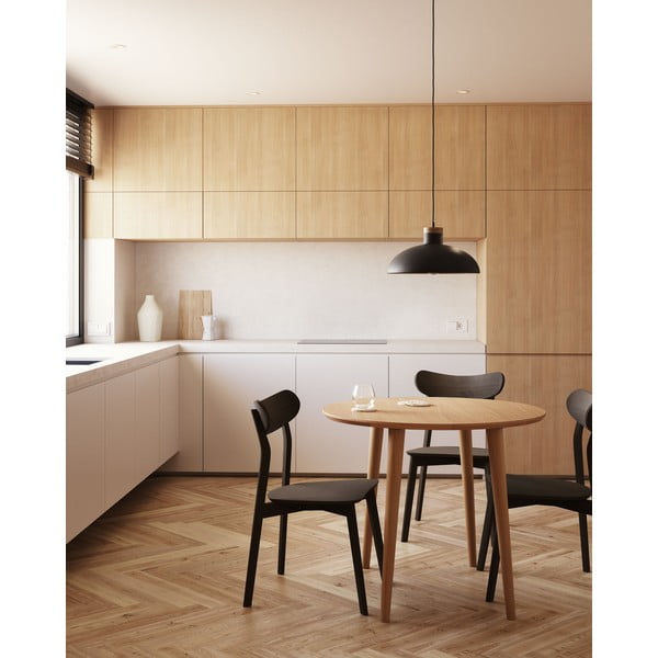 Dabīga toņa apaļš izvelkams ēdamgalds ar ozolkoka imitāciju ø 90 cm Oqui – Kave Home-image-1