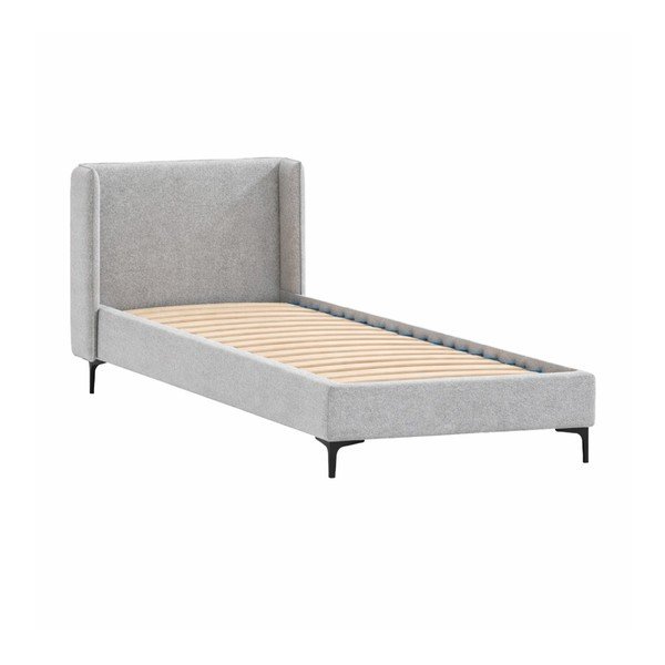 Pelēka polsterēta vienvietīga gulta ar redelēm 90x200 cm Basti – Ropez
