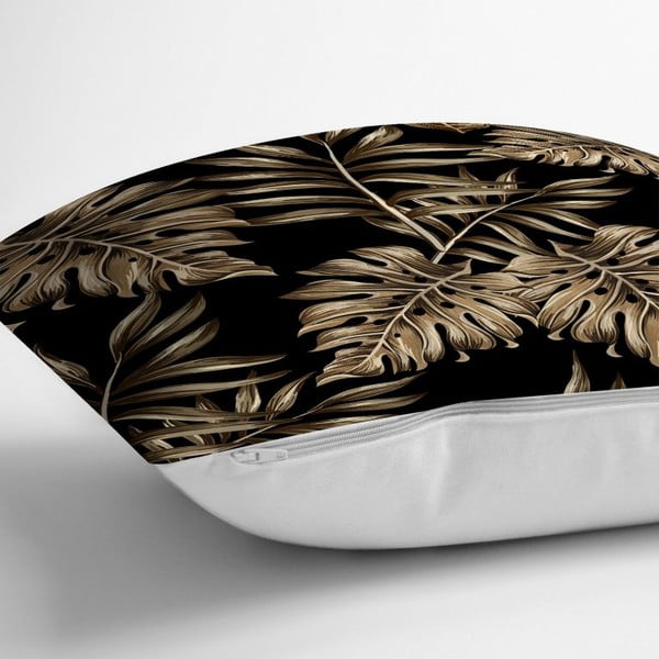 Spilvena pārvalks Minimalist Cushion Covers Golden Leafes With Black BG, 45 x 45 cm-image-1