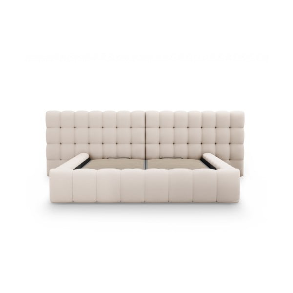 Bēša polsterēta divvietīga gulta ar veļas kasti un redelēm 160x200 cm Mamaia – Micadoni Home-image-4