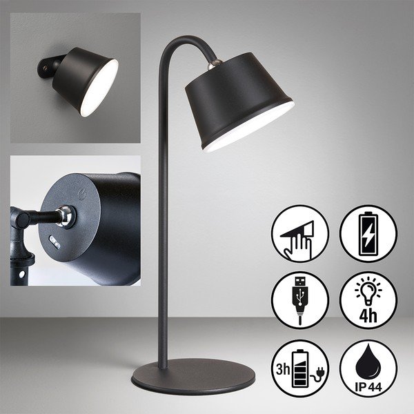 Melna LED galda lampa ar metāla abažūru (augstums 34 cm) Voet – Fischer & Honsel-image-4