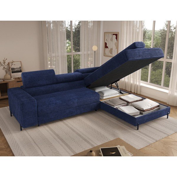 Tumši zils velveta stūra dīvāns (ar labo stūri/L veida) Colesio – ELTAP-image-2