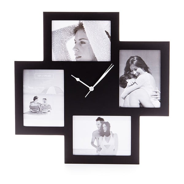 Melns sienas pulkstenis ar foto rāmjiem Tomasucci Collage
