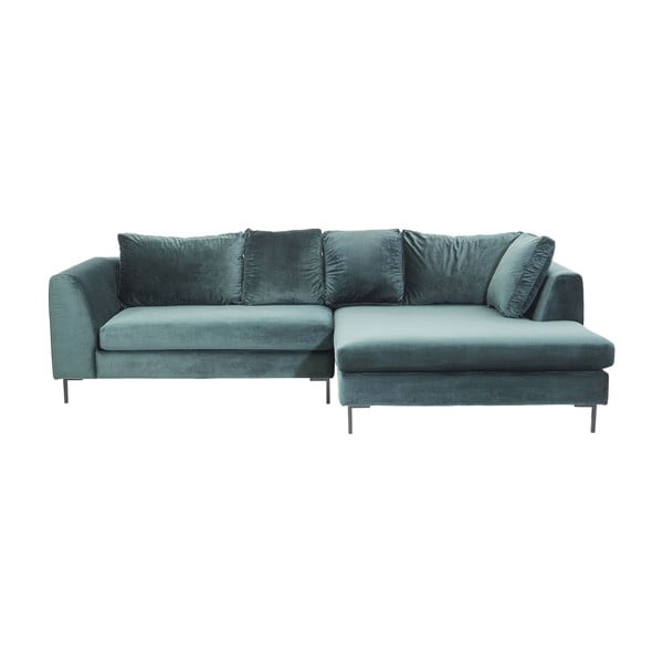 Tirkīza zils samta stūra dīvāns Kare Design Gianni, labais stūris