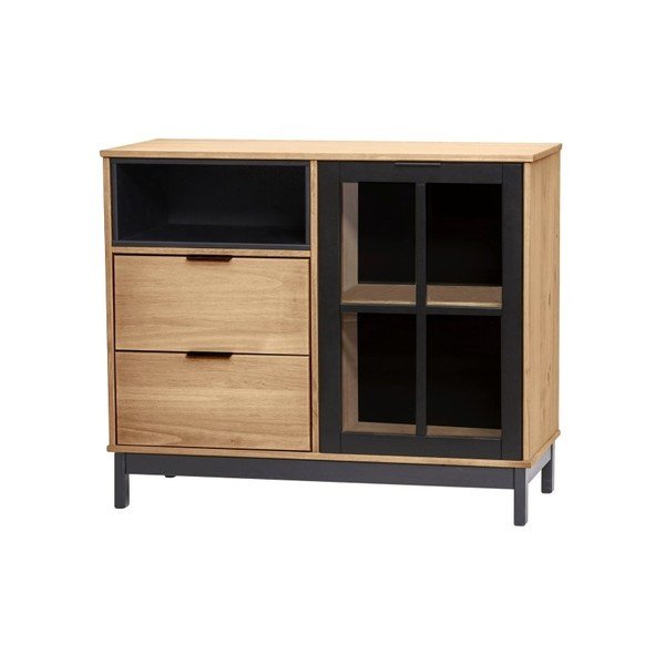 Brūni melna priedes masīvkoka kumode Marckeric Denise, platums 95,6 cm-image-4