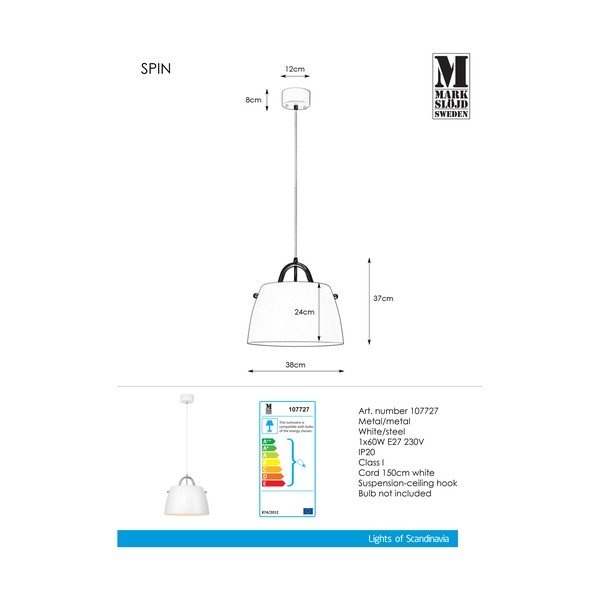 Balta griestu lampa Markslöjd Spin Pendant White-image-3