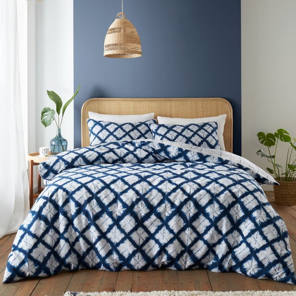 Balta/zila divguļamā gultas veļa 200x200 cm Shibori Tie Dye – Catherine Lansfield