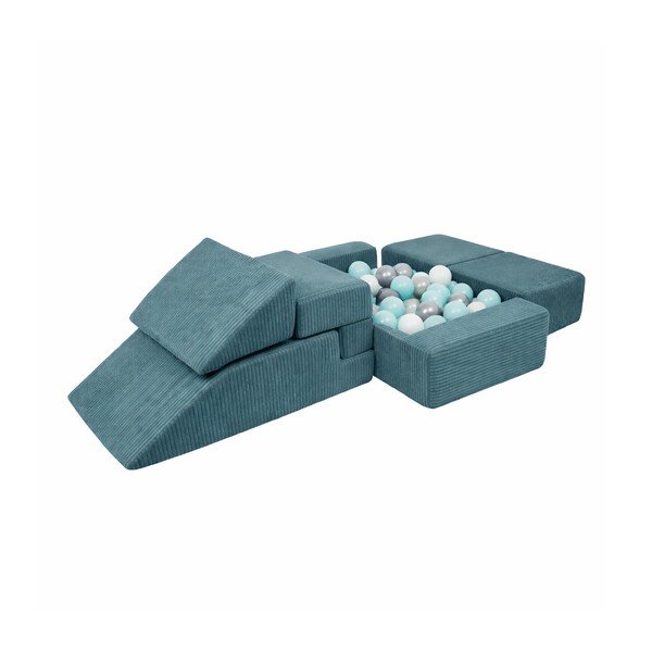 Tirkīzzils velveta putu rotaļu laukums 100x35x40 cm Montessori – Meowbaby