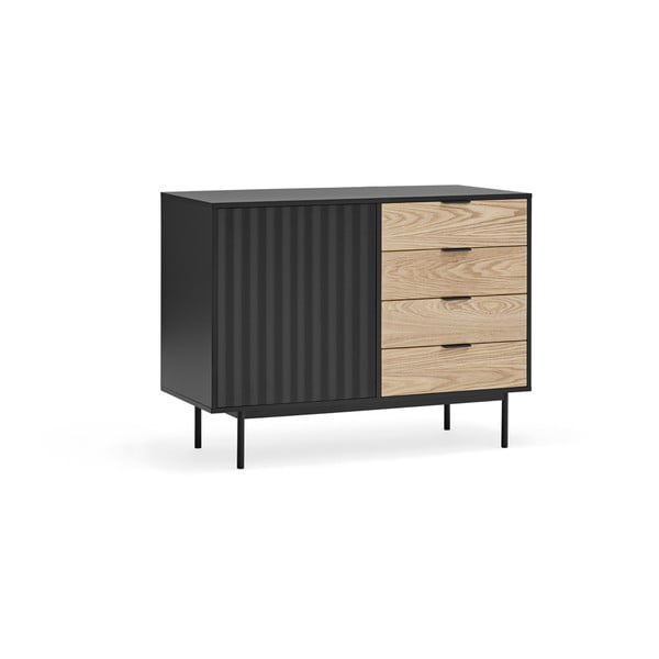 Melna/dabīga toņa zema kumode ar ozolkoka imitāciju 108x80 cm Sierra – Teulat-image-3