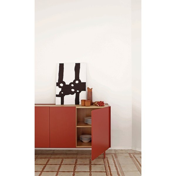 Sarkana zema kumode ar ozolkoka imitāciju 165x78 cm Arista – Teulat-image-4