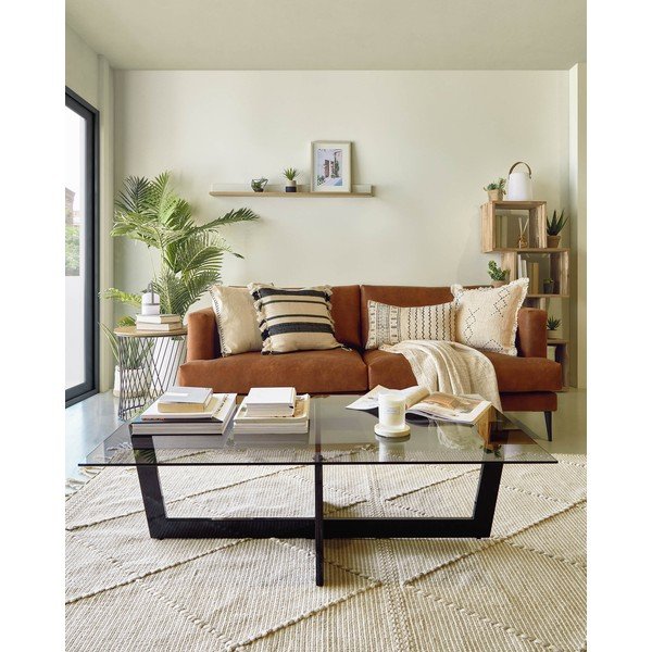 Melns žurnālgaldiņš ar stikla galda virsmu 70x120 cm Plam – Kave Home-image-1