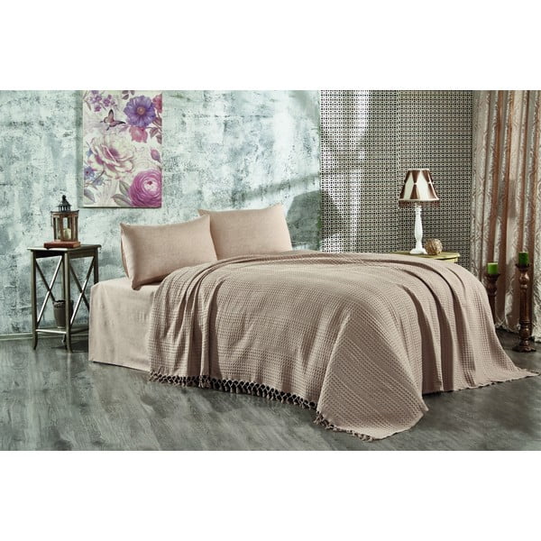 Brūns kokvilnas gultas pārklājs divguļamai gultai 220x240 cm Lotus – Mijolnir