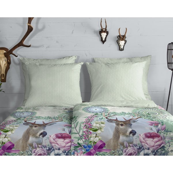 Zaļa vienguļamā flaneļa gultas veļa 140x200 cm Romini – HIP-image-2