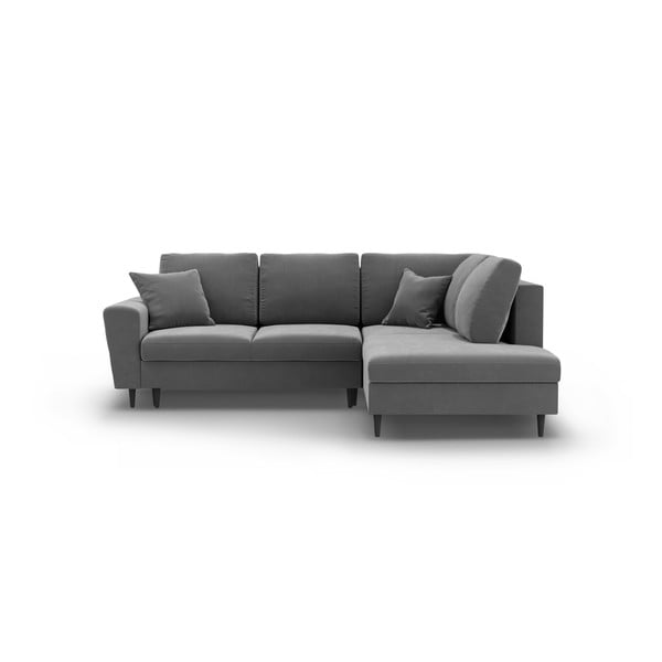 Gaiši pelēks samta salokāms stūra dīvāns ar uzglabāšanas vietu (ar labo stūri/L veida) Kyoto – Cosmopolitan Design