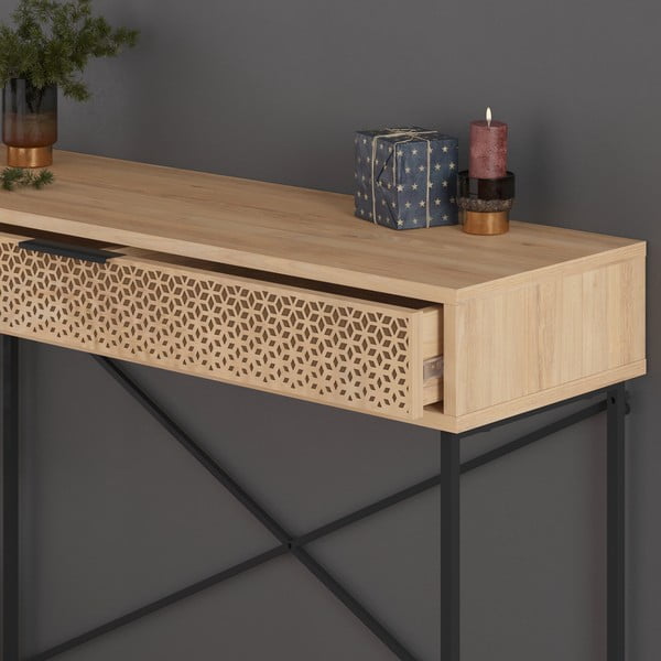 Dabīga toņa konsoles galds ar ozolkoka imitāciju 35.5x110 cm Ecrin – Marckeric-image-1