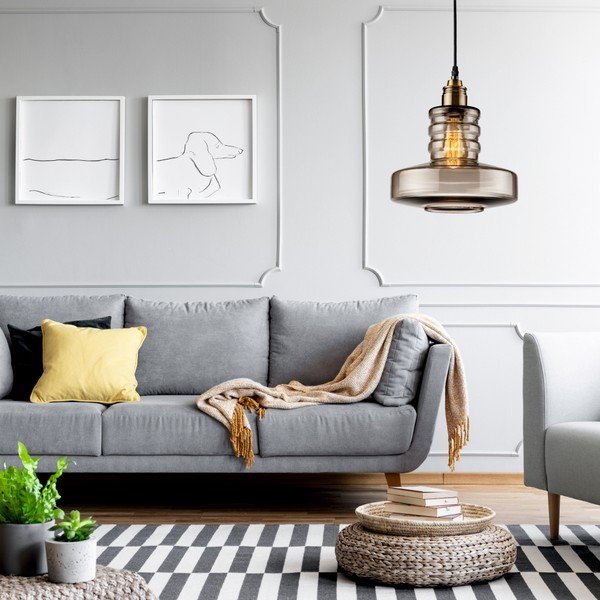 Pelēka stikla griestu lampa Lamkur Pendant-image-1