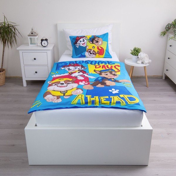 Zila kokvilnas bērnu gultas veļa 100x135 cm Paw Patrol "Pawsome days ahead" – Jerry Fabrics-image-1