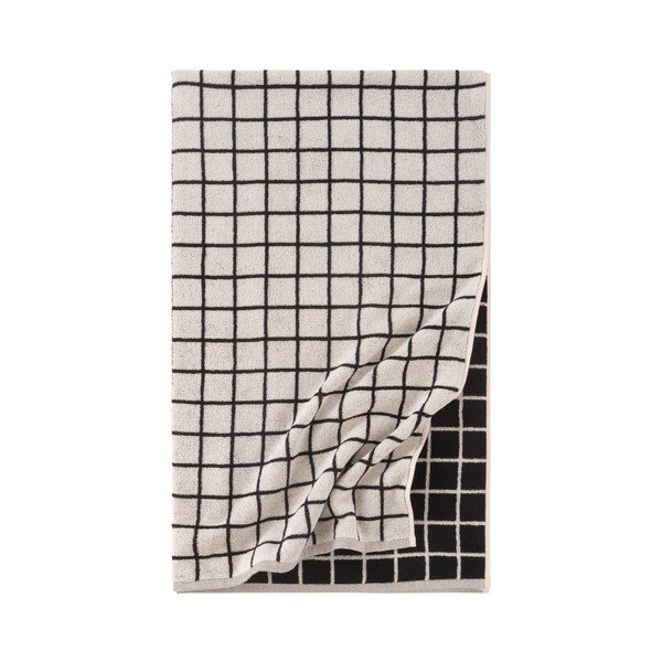 Melns/bēšs kokvilnas dvielis 90x150 cm Grid – Jotex